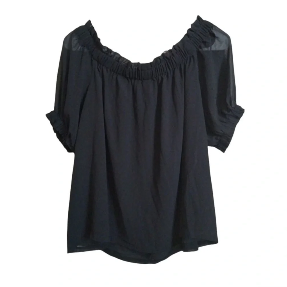 1. State Size Medium Black Ruffle Short Sleeve Off The Shoulder Blouse - Picture 3 of 11